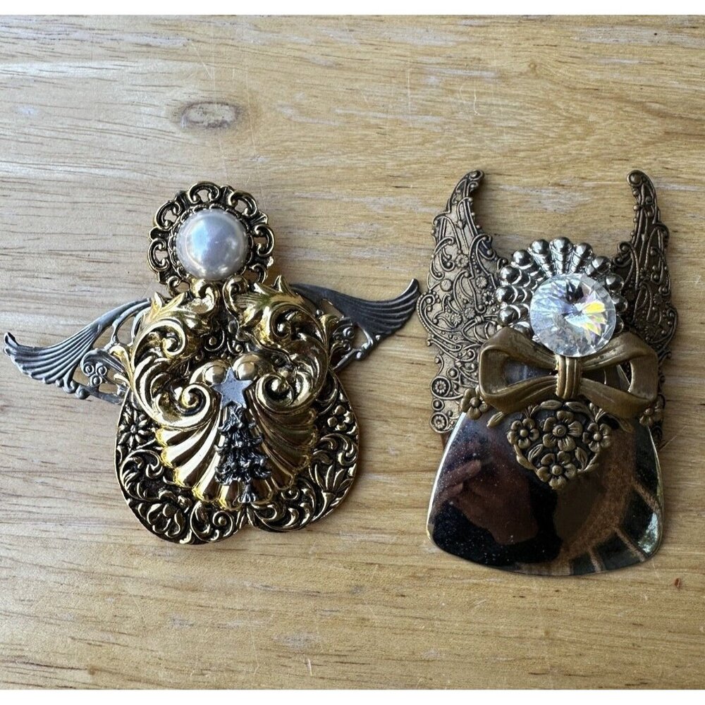 VTG Rosemary Nelson Jane Angel Brooch Gold Silver Tone Filigree Set Of 2 Crafted